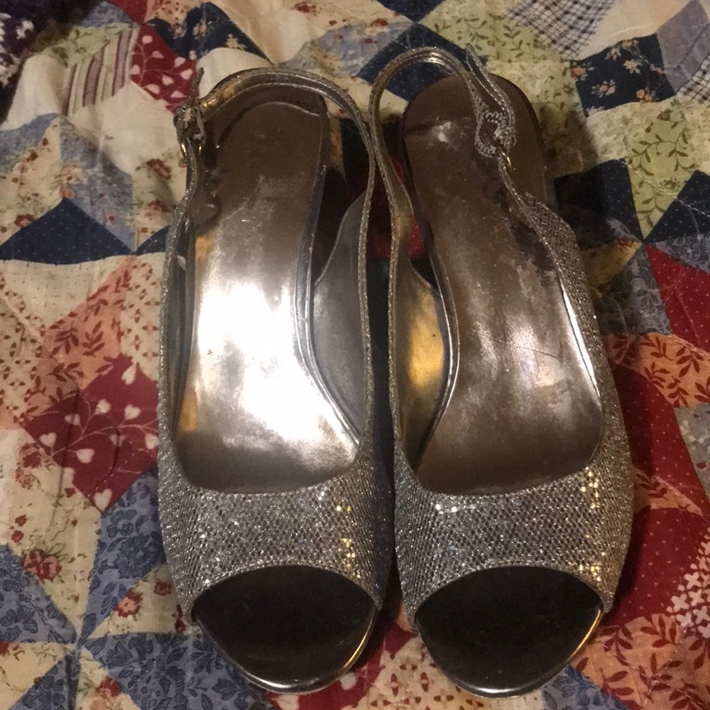 Nine West silver sparkly heels